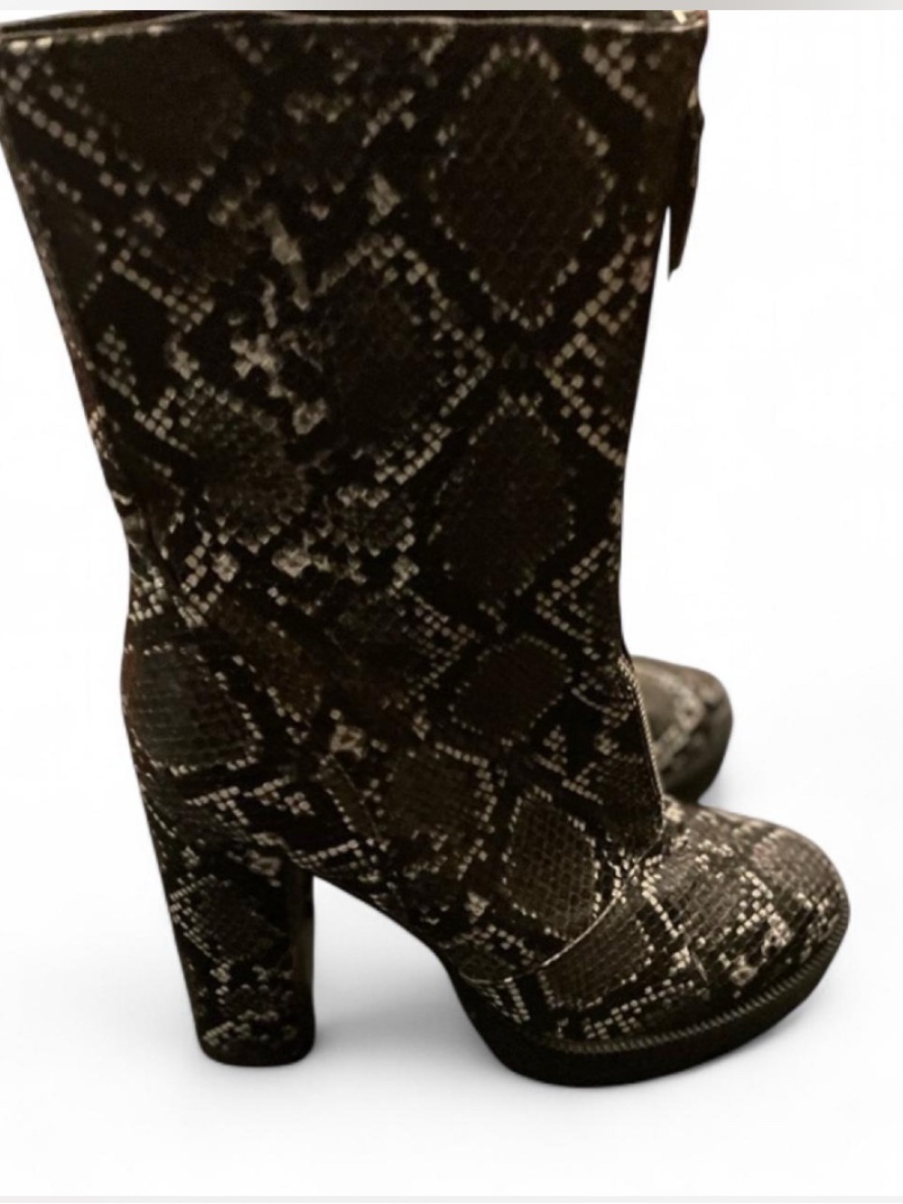 Simmi London Black and White snake print Heeled Boots Womens size 7 chunky